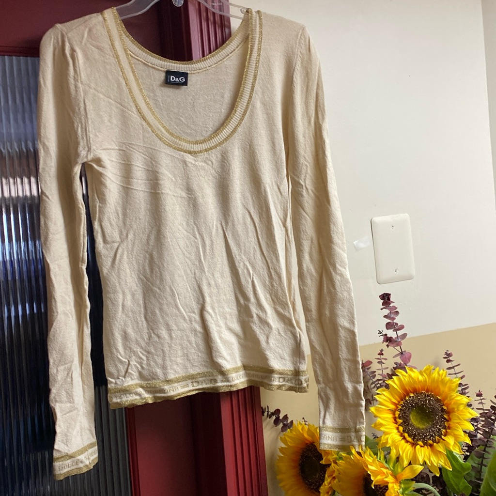 D&G Cream Gold Logo Stretch Top Neverused Made In Italy